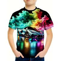 Vaikiški drabužiai Spalvingi 3D lenktyninio automobilio grafikos marškinėliai trumpomis rankovėmis berniukams, apvalios apykaklės marškinėliai vaikams 110 black