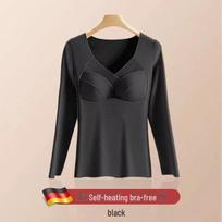 Women's Long-Sleeve Thermal Shirt with Chest Pad - German Velvet Heating, Plus Velvet Underwear XXXL 130-160 catties juoda