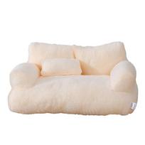Prabangios kačių lovos sofa Žiemos šilta kačių lizdo lova mažiems ir vidutiniams šunims katėms Patogūs pliušiniai šuniukų lovos reikmenys 55x38x18cm smėlis