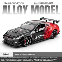 Nauja 1:24 GTR Lydinio Automobilių Žaislai Diecast Modelis Purškimo Versija Priekinių Ratų Vairavimas Atidaromos Durys Garsas Šviesa Atitraukiamas Transporto Priemonė Šventinė Dovana juoda