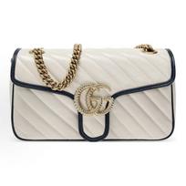 Gucci Gg Marmont Auksinis Logotipas Spalvoti Apvadai Grandinėlė Dygsniuota Oda Portfelis Pečių Krepšys Moteriškas Modelis Basic+Dust Bag