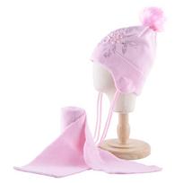 Žieminė mergaičių kepurė ir šalikas Šiltas vienspalvis megztų kepurių rinkinys su perlais dirbtinio kailio pompom vaikiška kepurė 45-52CM
