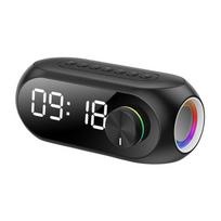 Belaidis „Bluetooth“ garsiakalbis FM radijas mini nešiojamas LED spalvingas šviesos veidrodis dvigubas žadintuvas darbalaukio „Bluetooth“ garsiakalbio palaikymas TF kortelės Aux juoda