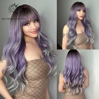 Šviesiaplaukis vienaragis sintetinis ilgas banguotas perukas Ombre nuo violetinės iki mėlynos MOTERIŠKŲ Cosplay Helovino perukai karščiui atsparūs pluoštiniai kirpčiukai plaukams