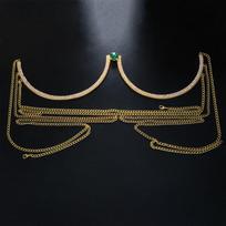Stonefans Madinga žalia apvali krūtinės grandinėlė Kūno papuošalai moterims Krištoliniai bikini krūtinės diržai Lingerie Festivalio dovana Gold Bra