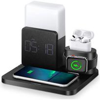 15W Belaidžio įkrovimo stotelė 4 viename Laikrodžio įkroviklis Žadintuvas Telefono laikiklis Patobulinta doko stotelė iPhone 13 14 15 Airpods iWatch juoda