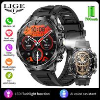LIGE 2025 Naujas išmanusis laikrodis 700mAh Bluetooth skambučiai Vyriškas išmanusis laikrodis Lauko sportas Fitness Sveikatos stebėjimas Vandeniui atsparus išmanusis laikrodis silicone strap juoda