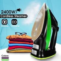 220-240V 2400W Elektrinis belaidis garinis lygintuvas 5 greičių reguliuojamas įkraunamas nešiojamas drabužių lyginimo garintuvas keraminis padas žalia
