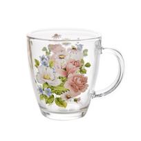 Spausdintas gėlių rašto grūdinto stiklo puodelis 360 ml - Atsparus mikrobangų krosnelės karščiui, sustiprintas stiklinis puodelis kavai, arbatai, pienui, sultims, avižų pusryčiams, 1 vnt.