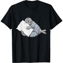 Juokingas mieguistas ruonis pižama moterims, vyrams, vaikams, berniukams ir mergaitėms T-shirt S juoda