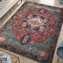 Vintage Bohemian Medallion Rug, Central Geometric Motif on Traditional Border Floor Art for Classic Interiors Carpet Home Decor 40x60cm