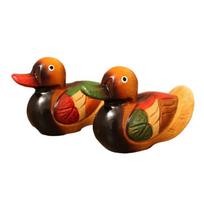 2Pcs Handcrafted Mandarin Duck Figurines Wedding Anniversary Gift Wooden Animal Art Ornaments For Tabletop Shelf Decors  Large