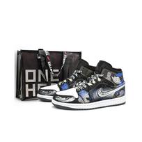 Jordan Air Jordan 1 Abrasion Resistant Abrasion Resistant Mid top Vintage Basketball Shoes Unisex Silver Snake Blue DQ8426-001(Team400-) 44