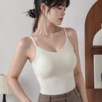 Summer Ice Silk Spaghetti Strap Vest with Chest Pads for Women - Seamless Beautiful Back Design XL (60-70 kg) juoda