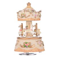 Ammoon Music Box Carousel Horse Unicorn Spalvos keitimo LED šviesa Šviečianti besisukanti geriausia dovana geltona