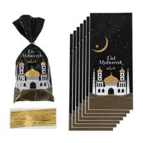 100 vnt. Mubarak maišeliai Plastikiniai sausainių saldainių maišeliai Ramadan Kareem dekoras Islamiškos musulmonų vakarėlio reikmenys Eid Al-fitr dekoras 100pc juoda