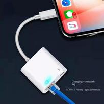 Apple mobiliojo telefono į tinklo plokštę Rj45 keitiklis, 100M tinklo plokštės įkrovimas Trys viename jungtis Tinklo kabelio tiesioginis skirstytuvas 2ports balta