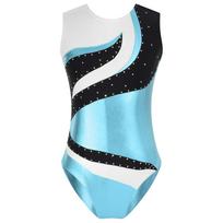 Vaikų mergaitės baleto šokių triko sportinė gimnastika treniruotė bodis be rankovių cirkonio kontrastingų spalvų balerinos treniruočių kostiumas 11-12 Years mėlyna