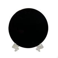 Juodo Obsidiano disko apskritimo plokščias stovas, apvalus plokščių kišeninis veidrodis 6cm