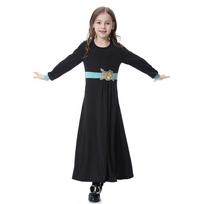 Musulmonų vaikų mergaičių maldos suknelė Hijab Abaya chalatas Arabų Dubajaus vaikams Ramadanas Kaftan Galvos skara Islamo Eid vakarėlio suknelė Jilbab S juoda