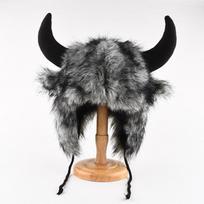 Didelė juoda jaučio rago pliušinė Lei Feng kepurė vyrams ir moterims žiemai, šilta, apsauganti ausis nuo vėjo ir šalčio, jaučio galvos kepurė One Size pilka spalva