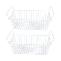 2 vnt. šaldiklio tvarkyklės dėžės plieninė viela didelės talpos, tvirtų guolių šaldiklio krepšelis su rankena L56.5cm X W25.2cm X H24cm(7cm Handle)
