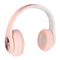 Bluetooth ausinės su triukšmo slopinimu, sulankstomos, uždedamos ant ausų, belaidės, su spalvinga šviesa, skirtos rožinė