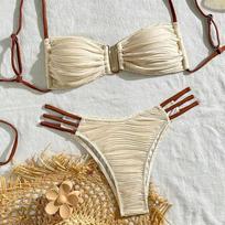 Nauji Seksualūs Bikini Maudymosi Kostiumėliai Moteriški Maudymosi Drabužiai Bikini Trys Taškai Seksualus ir Patogus Moteriškas Maudymosi Kostiumėlis Atskiras S abrikosas