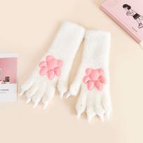 Cross-Border Halloween Cosplay Warm Plush Cat Paw Gloves - Cartoon Kitten Fursuit One size balta