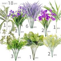 18PCS Artificial Lavenders  Plastic Simulation UV Resistant Outdoor Flowers Fake Plants for Home Garden Porch Decor