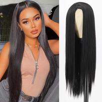 MISS WIG sintetinis perukas ilgi tiesūs plaukai juodas perukas Moteriškas natūralus tiesus perukas be kirpčiukų Sintetiniai ilgi juodi perukai 30inches