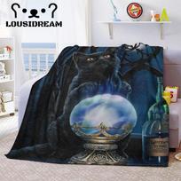 Raganos juodos katės Helovino metimo antklodė katės paslaptingas būrimas raganavimas Liuciferis nešiojama flanelinė antklodė patalynės kelionėms 75x90cm