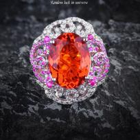 BELLA BOX Luxury Fender Color Pigeon Egg Necklace Pendant Red Corundum Ring Color Jewel Stud Earrings Set No.2 red