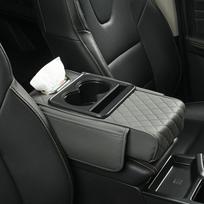 Car Central Armrest Storage Pad with Tissue Box & Cup Holder pilka spalva