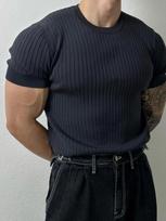 Men's Trendy Slim-Fit Summer Knit T-Shirt with Vertical Stripes XXXL tamsiai mėlyna spalva
