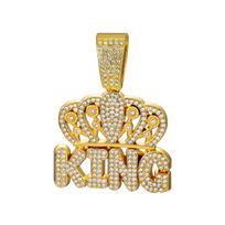 Vyriškas Hip Hop Karūnos KING Raidės Pakabukas Karoliai su 13mm Miami Kubietiška Grandine Iced Out Bling HipHop Karoliai Madingi Moteriški Papuošalai beige