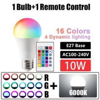 E27 RGB LED lemputė 220V su IR nuotolinio valdymo pultu, keičianti spalvas, daugiaspalvė + balta lemputė, prožektorius miegamojo vakarėliui namų dekorui RGB+White【10W】