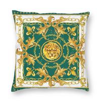 Golden Lion Damask Ornament Pillowcase Printing Cushion Cover Decorations Baroque Throw Pillow Case Cover Home Zippered 45*45cm 12x12Inch