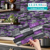 Lipnios vandeniui atsparios marmurinės plytelių lipdukai vonios ir virtuvės sienoms 24.6x12cm 12pcs black