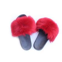 Women's Faux Fox Fur One-Strap Summer Plush Slippers 44-45