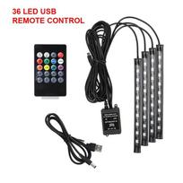 36smd LED automobilių atmosferos lempa Automobilių aplinkos interjero dekoratyviniai žibintai nuotolinio valdymo / balso valdymo LED automobilių apdailos priedai 36LED USB