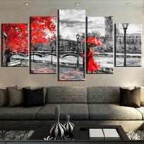 5 plokščių drobės sienos meno paveikslai Londono laikrodžio bokštas Meilės kelias Tapyba Namų dekoras svetainei Be rėmo 20x35cm*2  20x45cm*2  20x55cm*1 white
