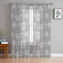 Žiemos snaigės Pilkas fonas Permatomos užuolaidos vaikams Miegamasis Svetainė Voile Užuolaidos Kalėdinės Virtuvės Tiulio užuolaidos 135W x 114H(cm)