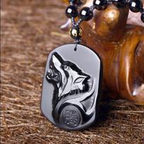 Natūralus juodas obsidianas raižyti vilko galvos amuletas pakabukas karoliai Obsidian Blessing Lucky pakabukai Madingi papuošalai Gimtadienio dovanos