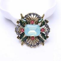Elegantiška vintažinė tuščiavidurė geometrinė kristalinė sagė, lengvo prabangumo aliejaus lašo ženklelis, unisex rinkinys vakarėliui mėlyna