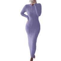 2023 Autumn/Winter Women's Cable Knit Long Sleeve Woolen Dress L šviesiai violetinė spalva