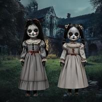 2 vnt. Helovino lauko dekoracijos, kiemo ženklas, kiemo kuoliukas 2D plokščias siaubo, baisus sodui Horror doll