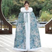 Hanfu Apsiastas Šalikas Vilnonis Šalis Žiemos Kailinė Apykaklė Senovinis Sutirštintas Šiltas Ilgas Kinų Stiliaus Paltas Moteriškas Žiemos S gray