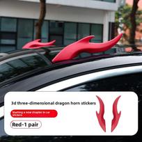 3D Stereo Dragon Horns Sticker Antenna Car Roof Self-Adhesive Auto Decoration Ornaments Car Accessories For Truck SUV Motorcycle Red