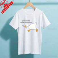 Untitled Goose Game Mischievous Goose Print T Shirt Unisex Adult Summer Cotton Crew Neck Humorous Retro Gaming Tee Top Men Women S